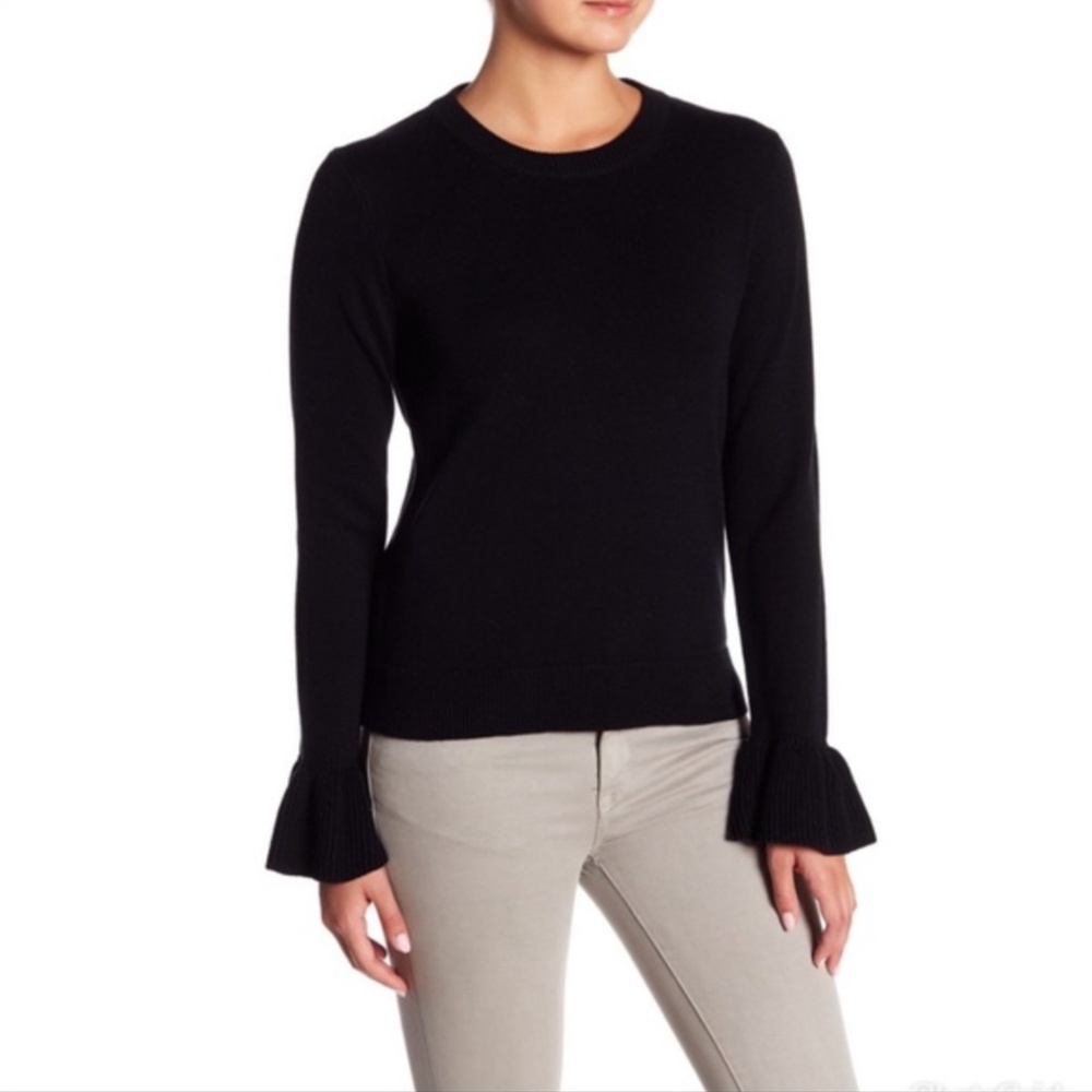 J. Crew Womens Bell Cuff Crewneck Cotton Sweater In Black Size Medium